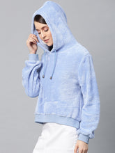 Blue Hooded Faux Fur Sweatshirt